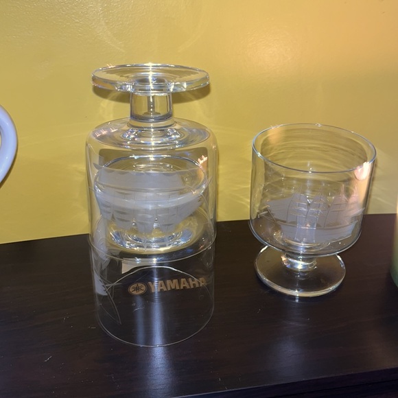 Set of 3 Toscany hand blown - hand cut - etched clipper ship- Made in Romania - Picture 6 of 7